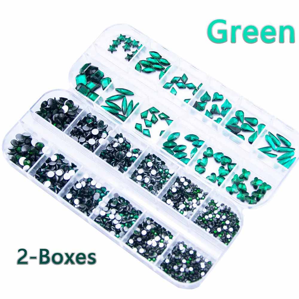 Nail Art Emerald Green - 2 scatole di strass per unghie