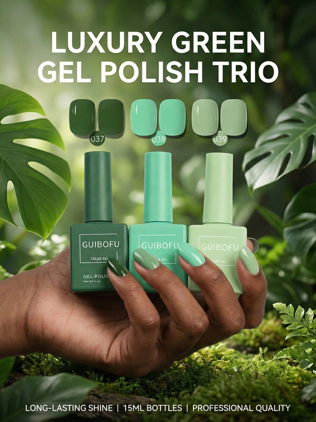 Nail Art Emerald Green - Set di 3 Smalti Gel Verde